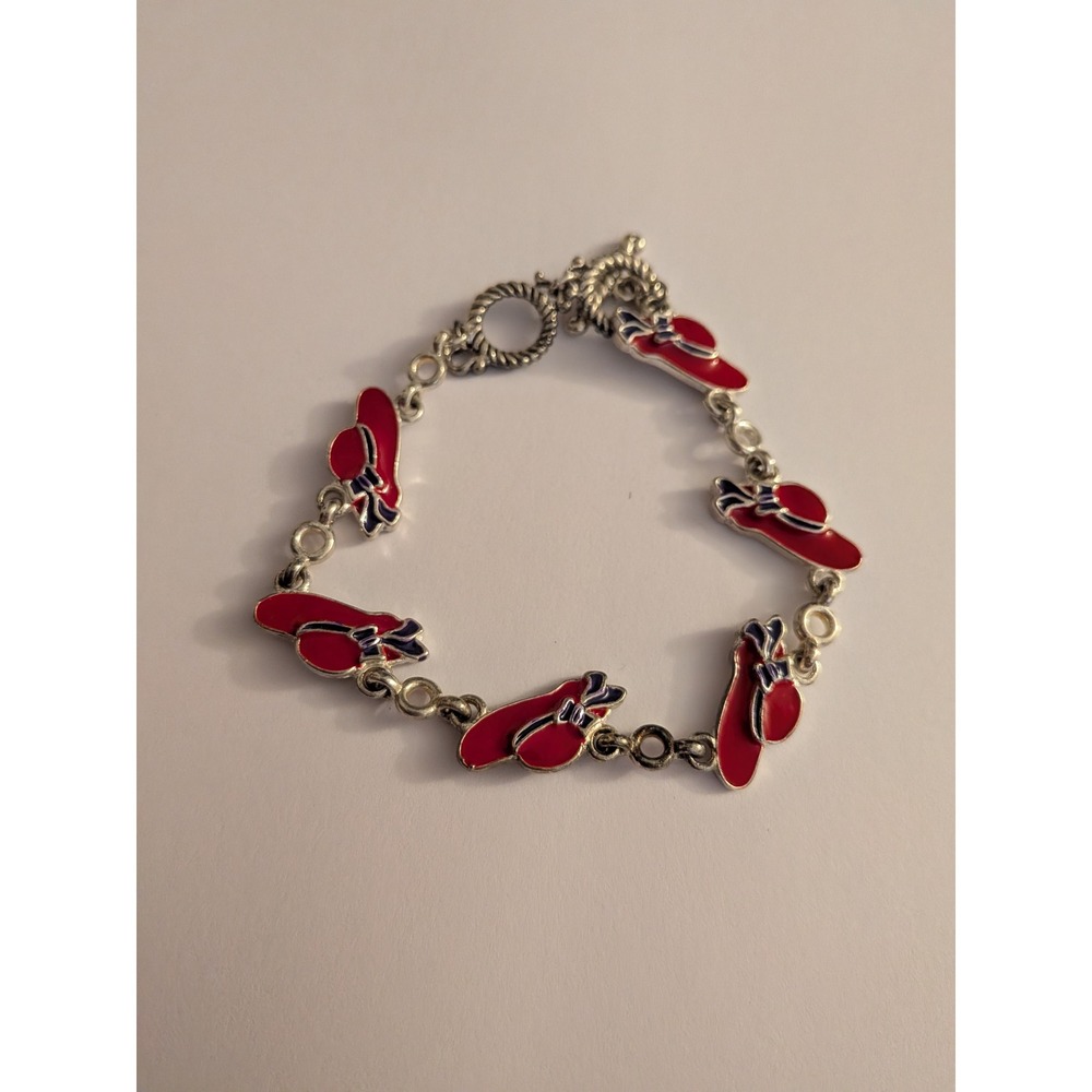 Red Hat Society Enamel Charm Bracelet Silver Tone Toggle Clasp Purple Shoes